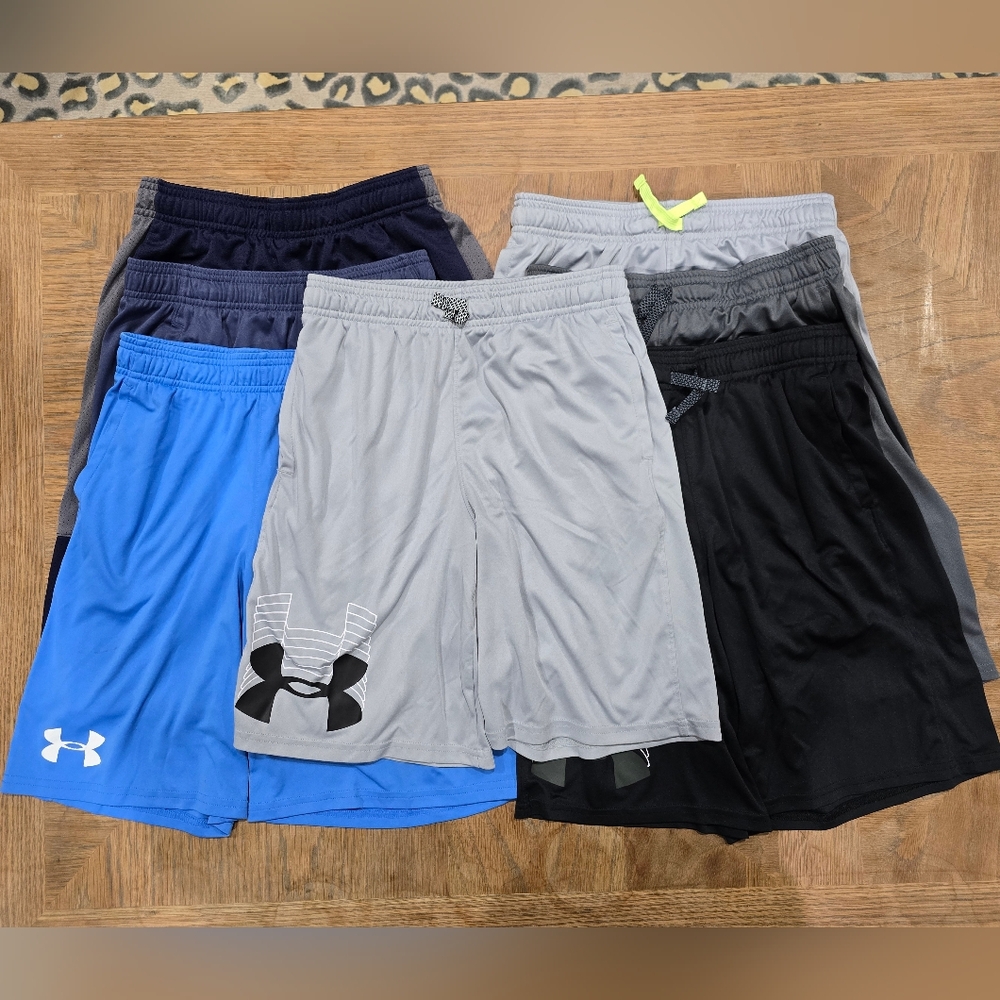 UNDER ARMOUR Performance Shorts in Blue, Gray, & Black Collection Of 7 Size YLG